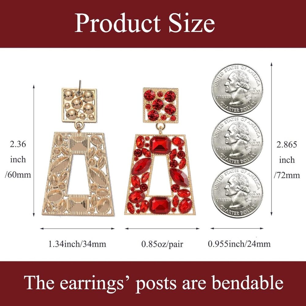 Rhinestone Rectangle Statement Earrings Colorful … - image 5